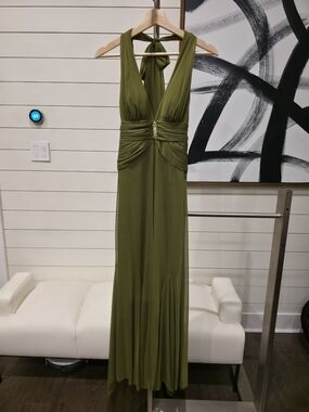 Morgan & Co. Olive Green Halter Prom Dress